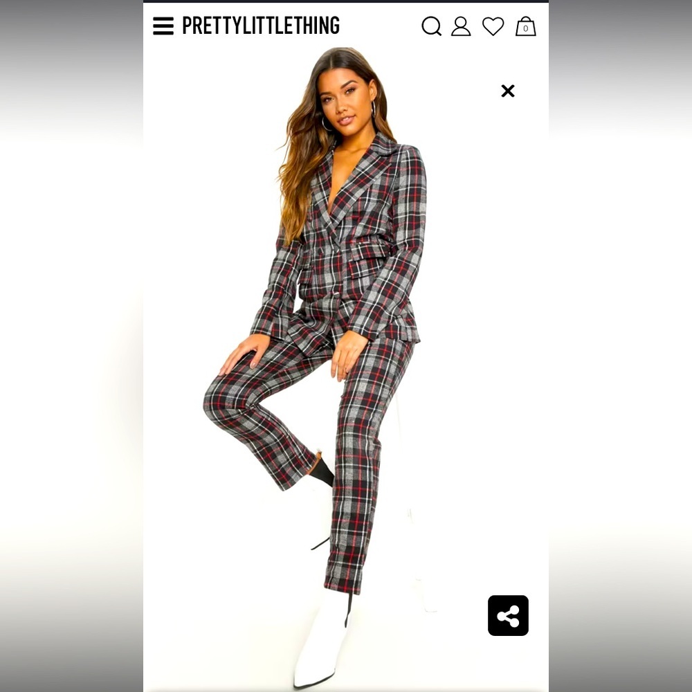 NWOT Prettylittlething  Black Check Woven Suit Pants Women Size 12 US